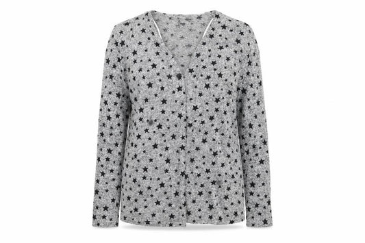 Front view of Atmosphere women’s green geometric knit cardigan jumper, size S