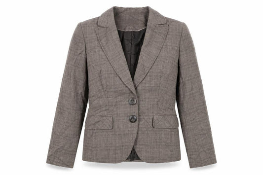 Front view of Next women’s brown check jacket suit jacket, size UK 14
