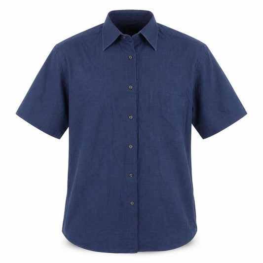 Front view of BHS men’s blue button-up, size 15.5