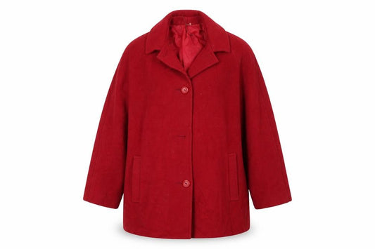Front view of Zarina women’s red overcoat coat, size UK 14