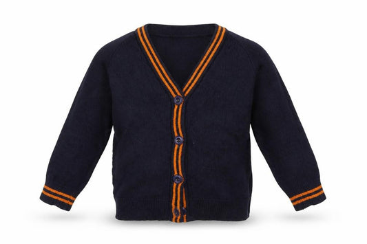 Front view of Rowlinson boys’ blue cardigan jumper, size 24, months