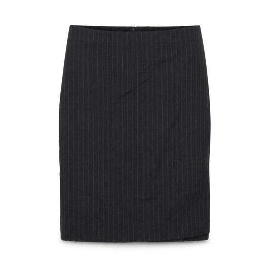 Front view of Brook Traverner women’s black striped flare skirt, size UK 32, in