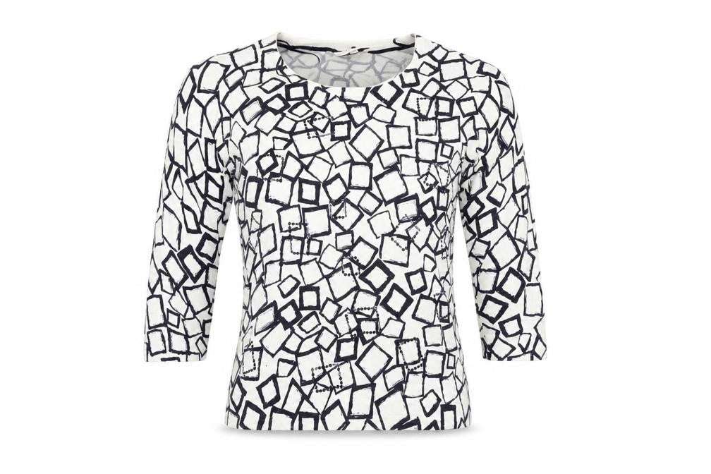 Front view of county casual women’s white geometric jumper, size S