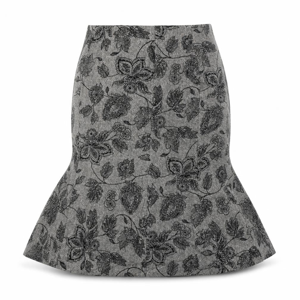 Front view of Precis women’s grey floral a-line skirt, size UK 30, in