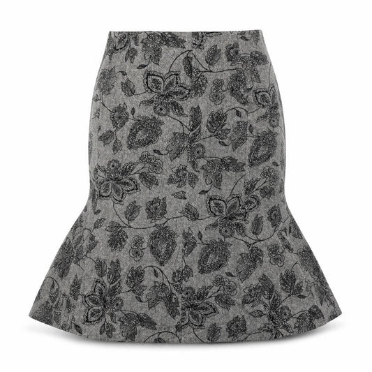 Front view of Precis women’s grey floral a-line skirt, size UK 30, in
