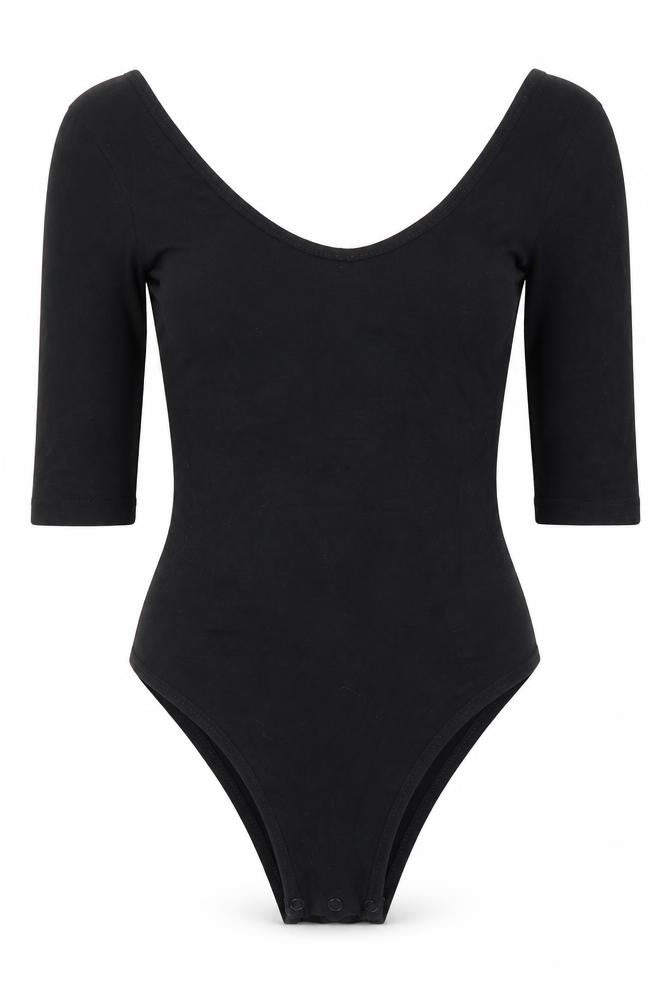 Front view of Topshop women’s black leotard one-piece, size UK 12