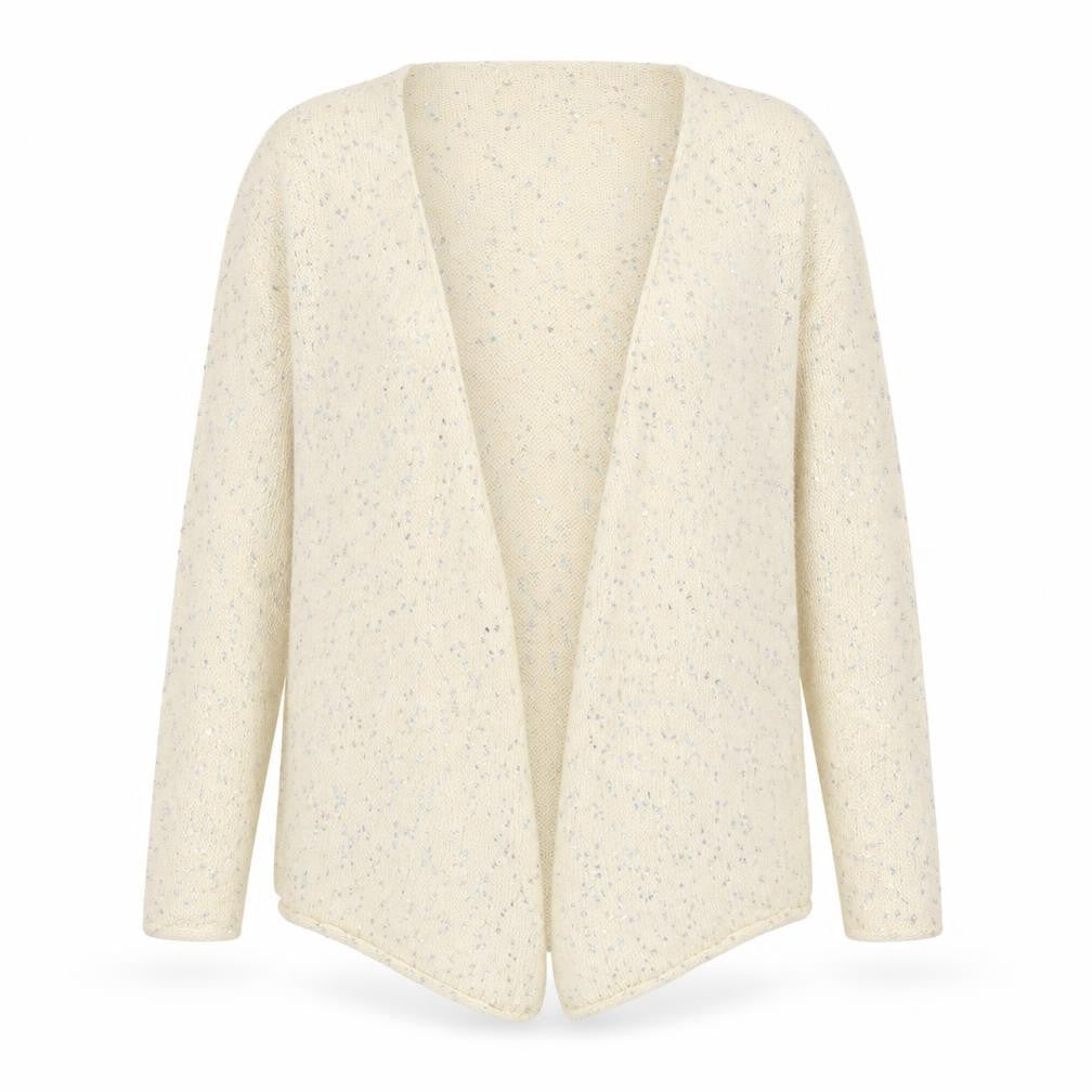 Front view of Preworn women’s ivory cardigan jumper, size L