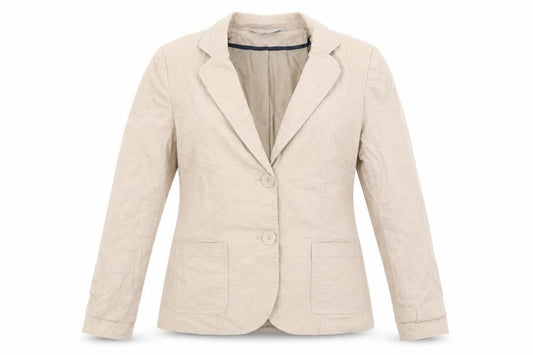 Front view of Simply stock women’s beige jacket, size UK 12
