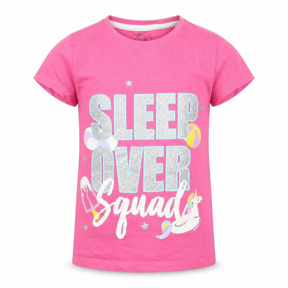 Pep & co Girls Pink   Basic T-Shirt Size 6-7 Years  - Sleep Over