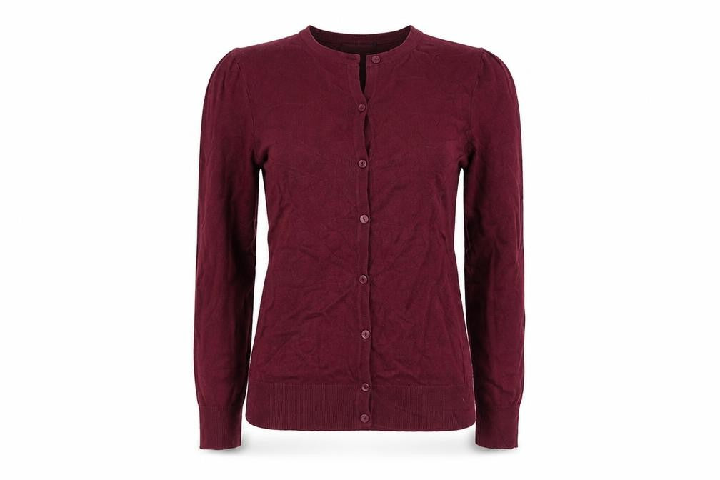 Front view of the collection women’s purple cape jumper, size UK 10