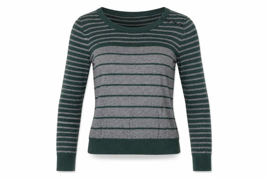 Front view of Spingfield women’s green striped basic blouse, size UK 10