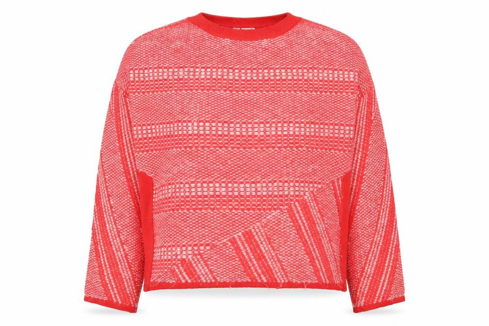 Front view of Marks & Spencer women’s red jumper, size UK 14