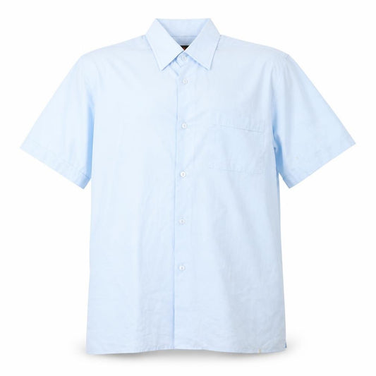 Front view of mandate men’s blue button-up, size L