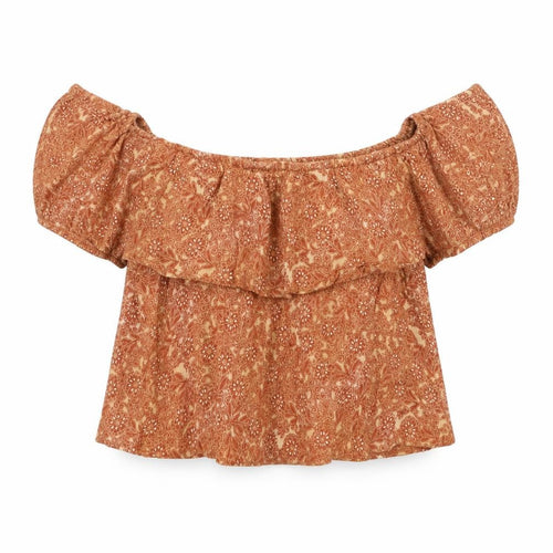 Oscar Womens Orange Floral  Cropped Blouse Size L