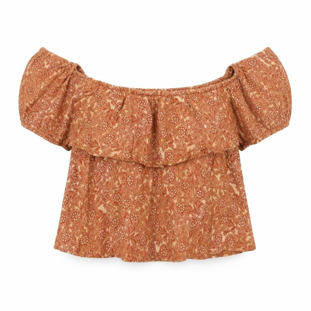 Oscar Womens Orange Floral  Cropped Blouse Size L