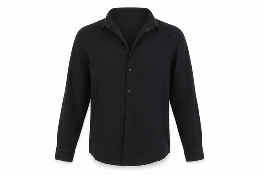Front view of Primark men’s black button-up, size 14.5