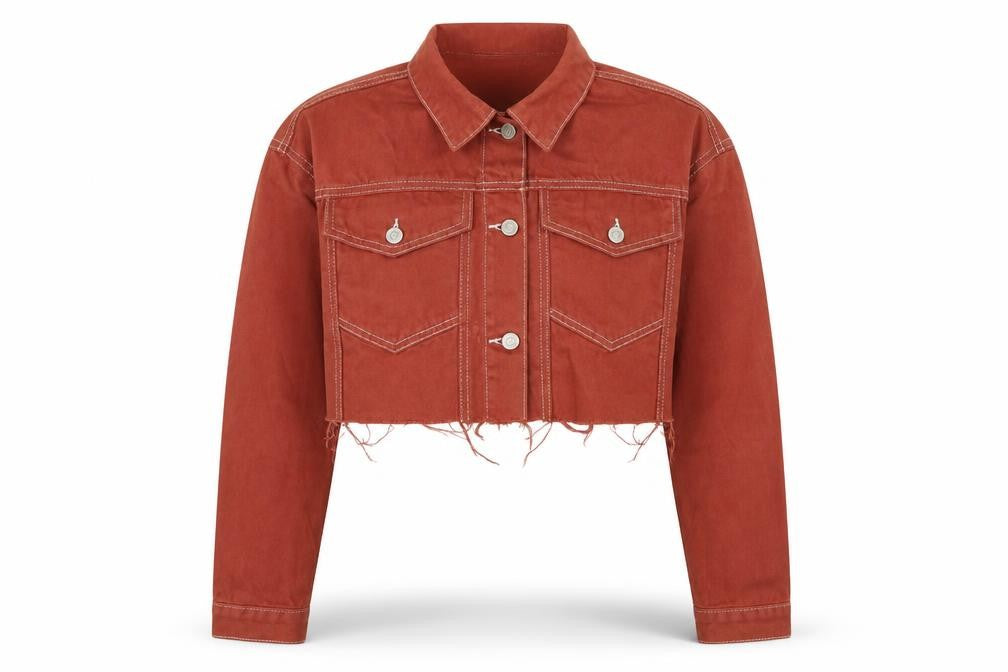 Front view of New Look women’s beige denim jacket, size UK 10
