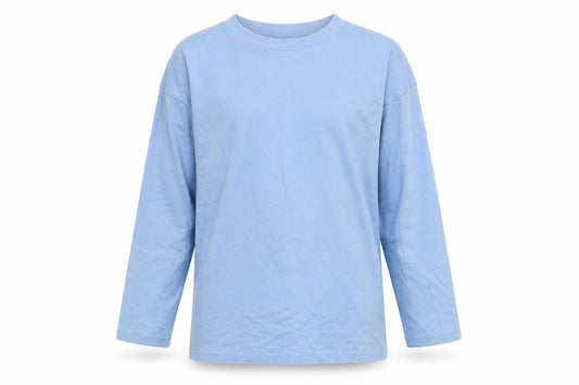 Front view of Preworn girls’ blue basic t-shirt, size 9-10, years