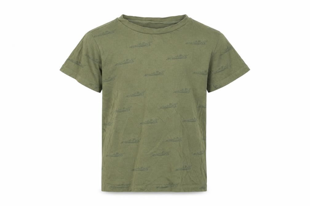 Front view of H&M boys’ green basic t-shirt, size 6-7, years