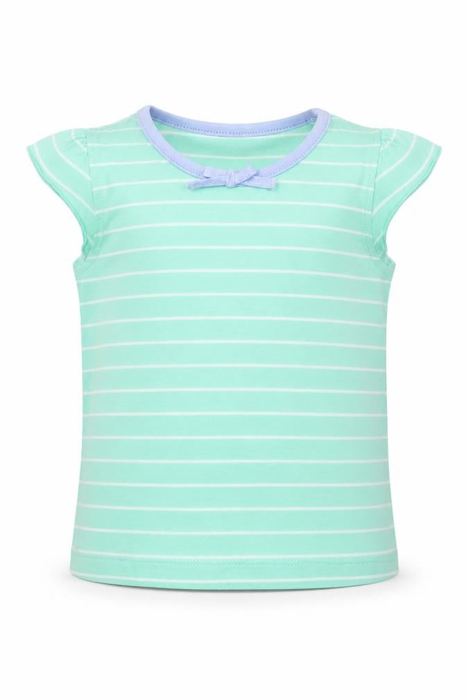Front view of Indigo girls’ green striped basic t-shirt, size 12, months
