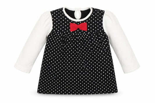 Front view of George girls’ black polka dot a-line, size 9-12, months