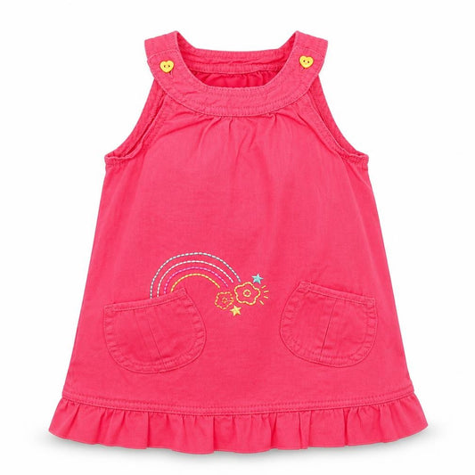 Front view of F&F girls’ pink denim shift, size 9-12, months