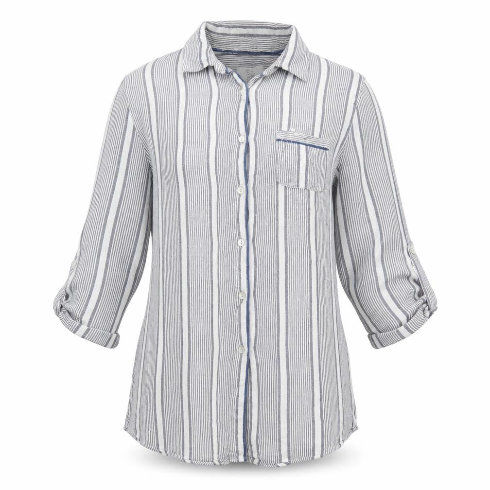 Preworn Womens Grey Striped  Basic Button-Up Size M