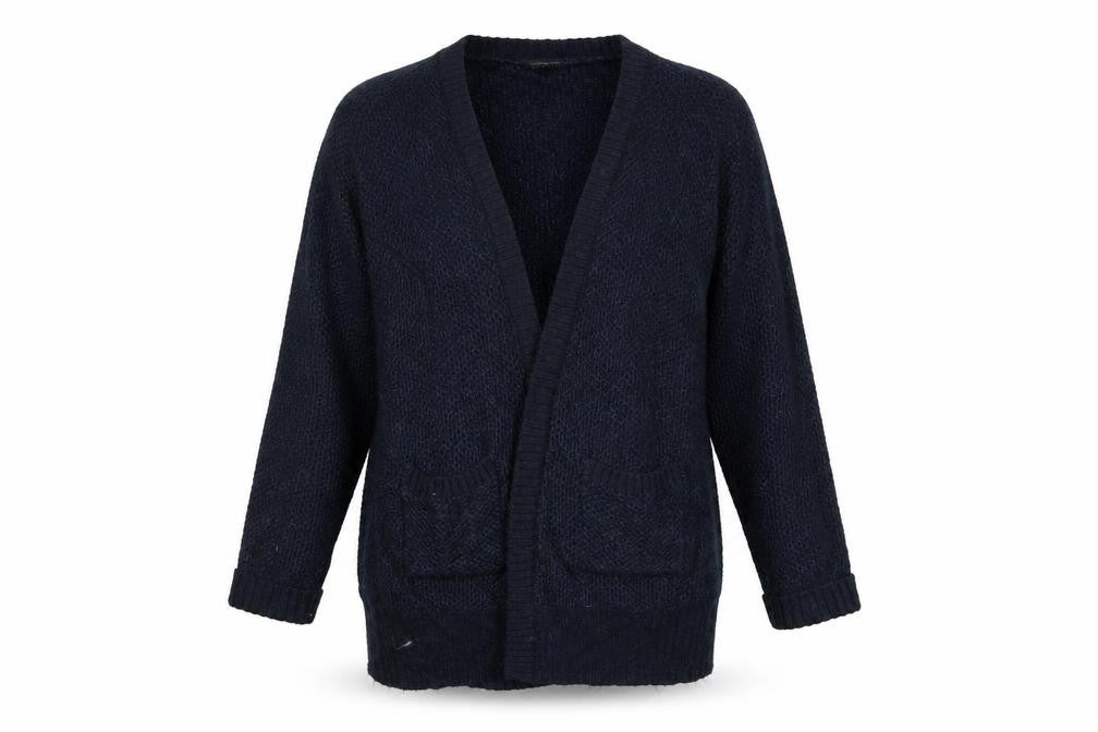 Front view of Topshop women’s blue wrap jumper, size UK 12