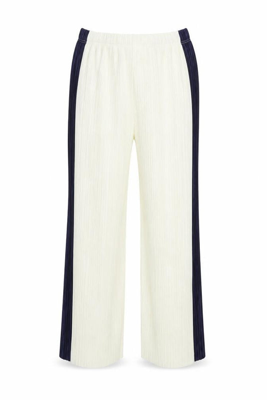 Front view of Topshop women’s beige striped trousers, size UK 12, 24-inch leg