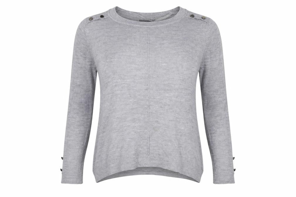Front view of Primark women’s grey knit jumper, size UK 12