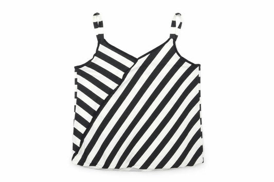 Front view of Wallis women’s black striped rayon basic tank, size UK 12
