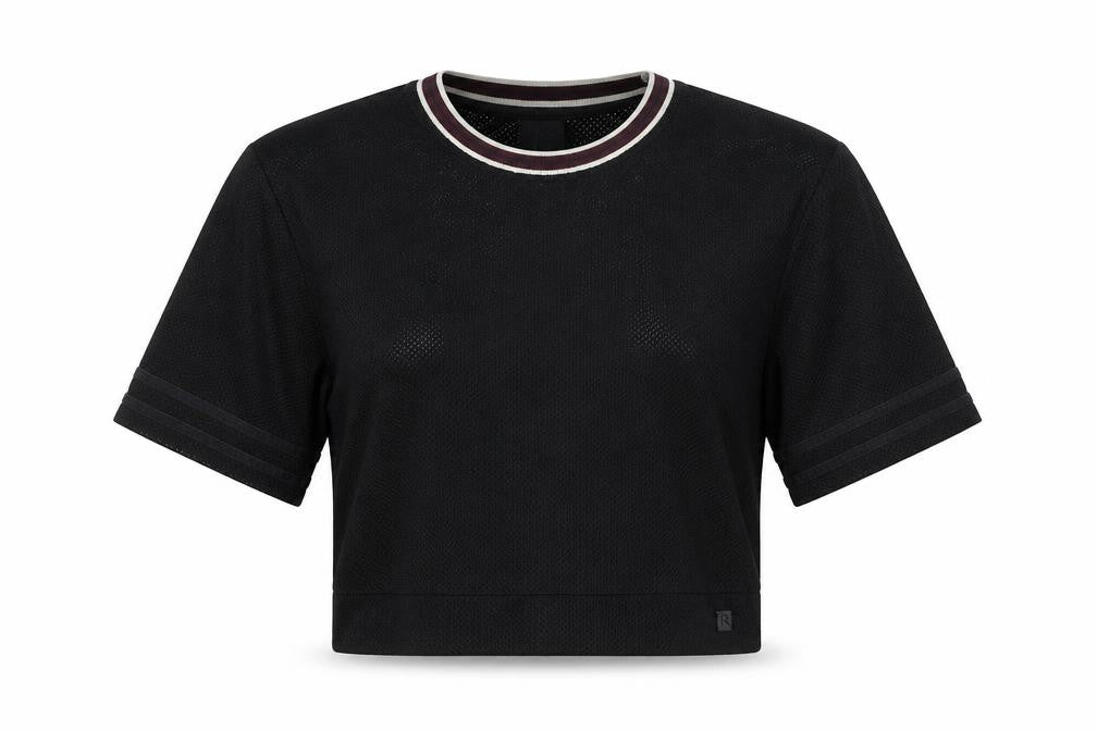 Front view of River Island women’s black t-shirt, size UK 6