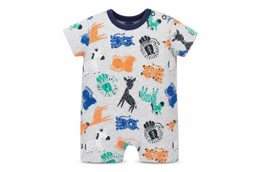Front view of George boys’ grey geometric jersey babygrow one-piece size newborn - zoo animals