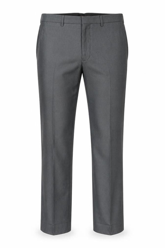 Front view of Ventuno 21 men’s grey trousers, size 32, in, 28-inch leg