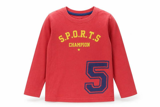 Front view of Taeko kids boys’ red basic t-shirt, size 4-5, years
