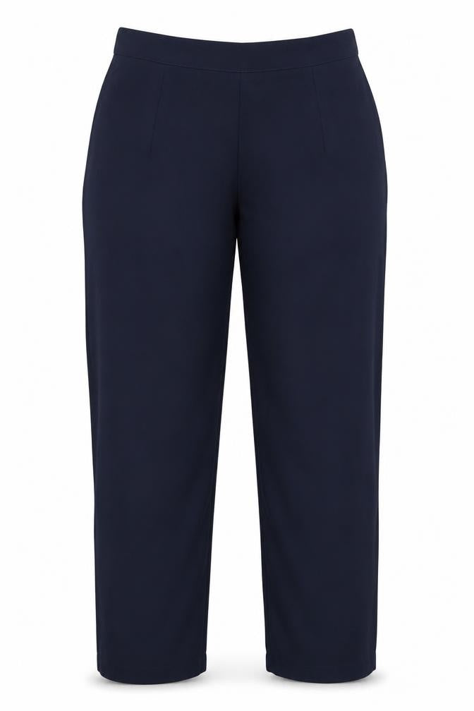 Front view of Preworn women’s blue trousers, size UK 20, 26-inch leg