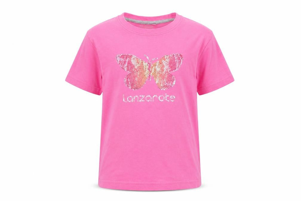 Front view of Lanzatextil girls’ pink basic t-shirt, size 6, years