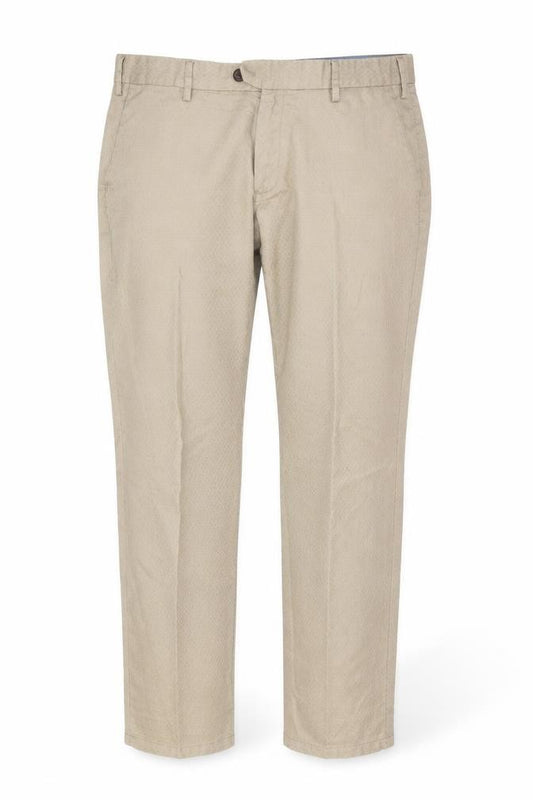 Front view of Conbipel men’s beige trousers, size 34, in, 34-inch leg