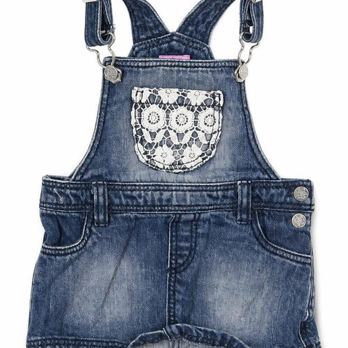 F&F Girls Blue  Denim Pinafore/Dungaree Dress  Size 3-6 Months