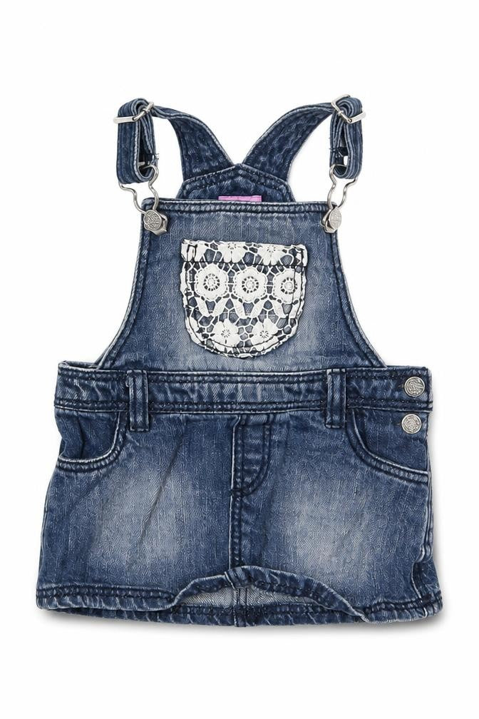 F&F Girls Blue  Denim Pinafore/Dungaree Dress  Size 3-6 Months