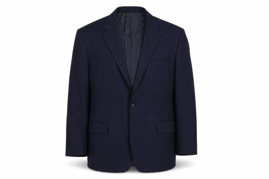 Front view of Simon men’s blue striped jacket suit jacket, size 46