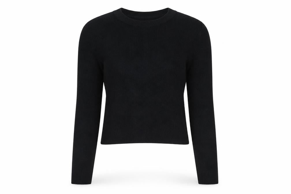 Front view of Topshop women’s black jumper, size UK 8