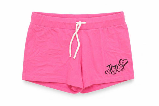 Front view of Jojo Silva girls’ pink hot pants shorts, size 10-11, years