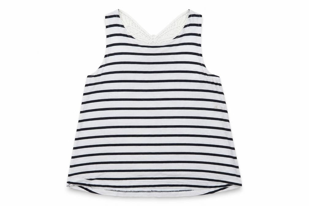 Front view of H&M girls’ multicoloured striped basic tank, size 9-10, years