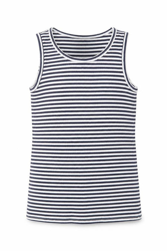 Front view of Next girls’ blue striped basic t-shirt, size 9, years