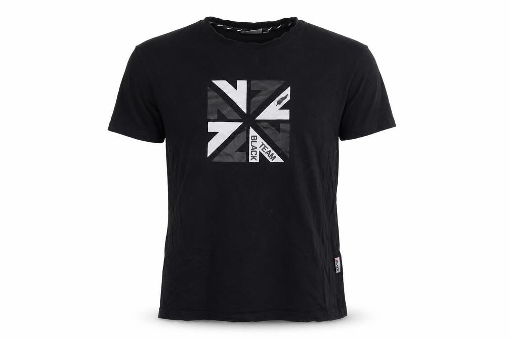 Front view of Team Black men’s black t-shirt, size S