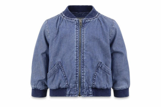 Front view of Next boys’ blue bomber jacket jacket, size 3, years