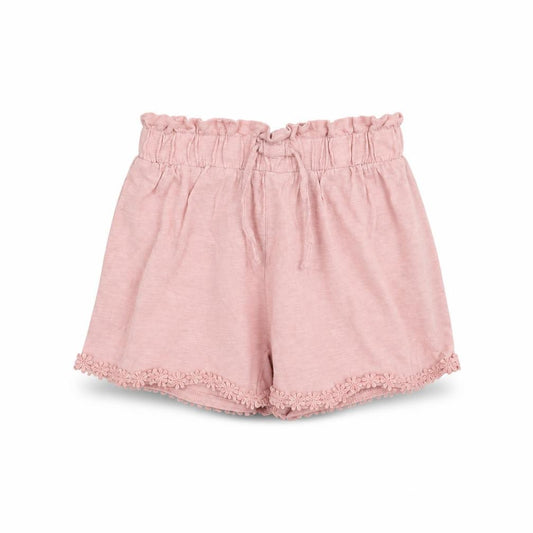 Front view of Next girls’ pink hot pants shorts, size 9, years - floral hem
