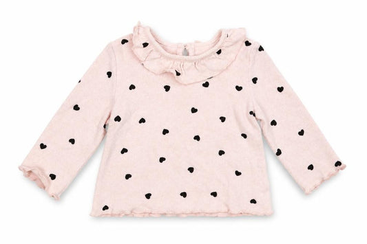 Front view of Matalan girls’ pink jumper, size 3-6, months - heart pattern