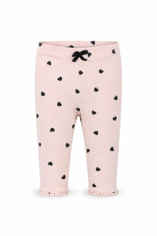 Front view of Matalan girls’ pink trousers, size 3-6, months - heart pattern